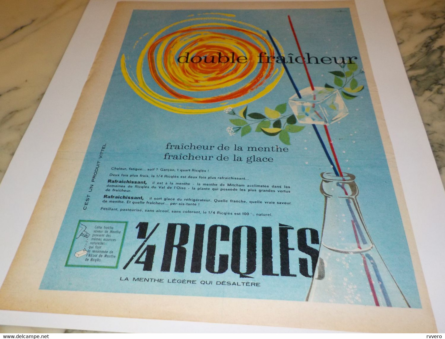 ANCIENNE PUBLICITE DOUBLE FRAICHEUR DE RICQLES  1961 - Manifesti