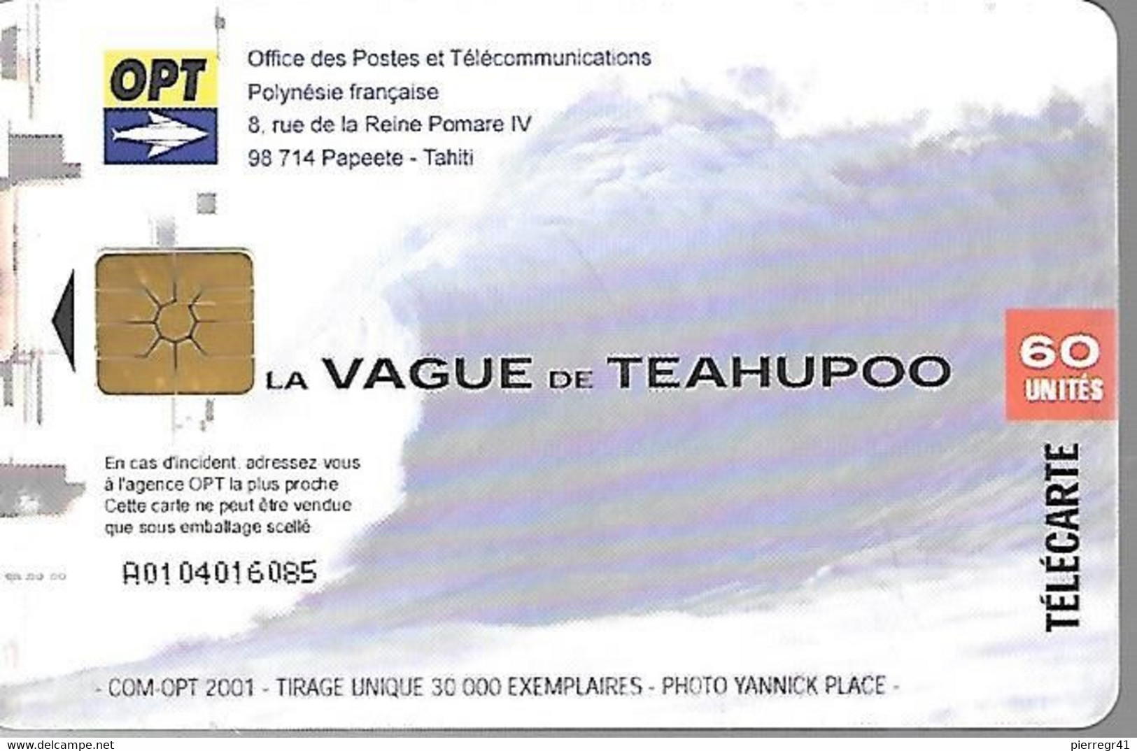 CARTE°-PUCE-POLYNESIE-60U-PF114-GEMB-05/01-LA VAGUE DE TEAHUPOO -UTILISE-TBE- - Polynésie Française