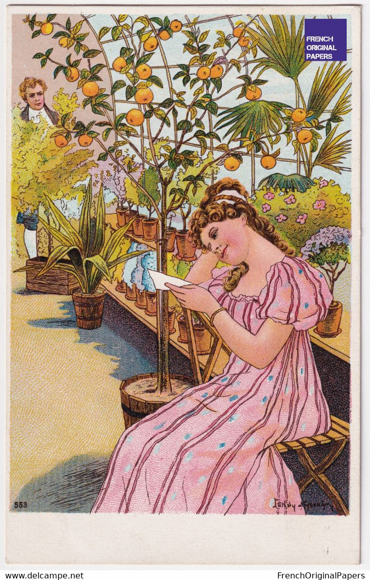 Superbe Jenny Nyström CPA 1912 Suède Sweden Femme Robe Art Nouveau Serre Oranger Jardinage Jugendstil Plante A49-65 - Altri & Non Classificati