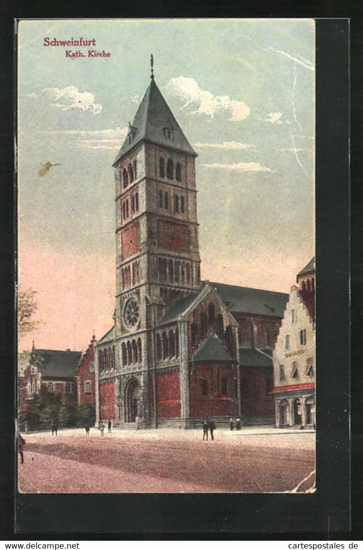 AK Schweinfurt, Kath. Kirche Im Abendlicht - Schweinfurt