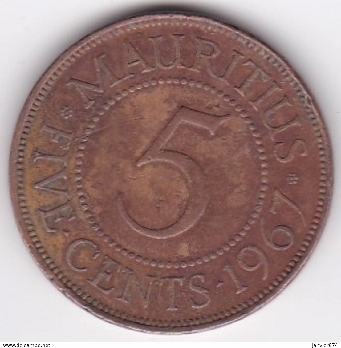 Ile Maurice , 5 Cents 1967 , Elizabeth II, KM# 34 - Maurice