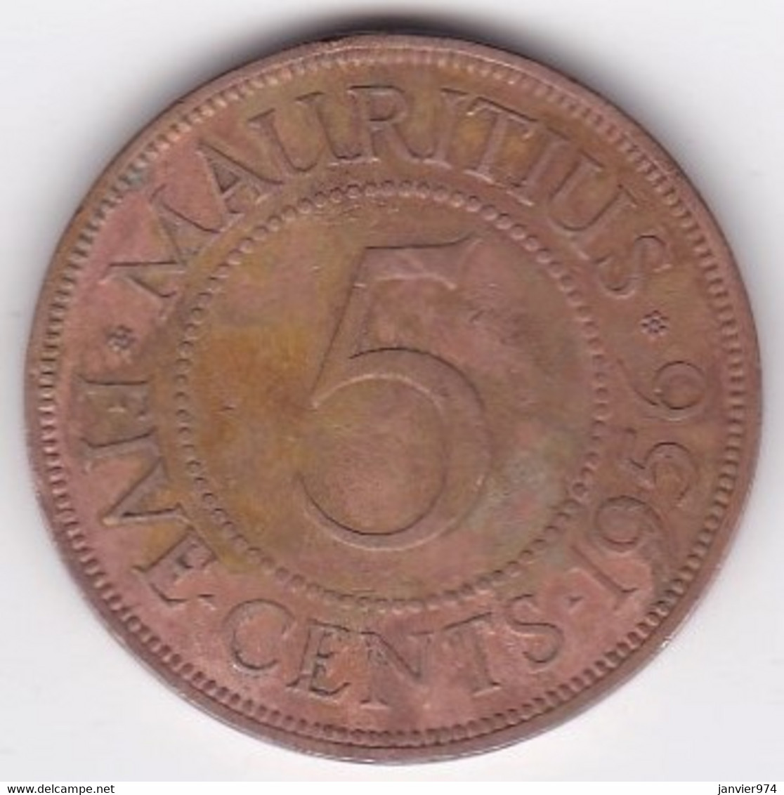 Ile Maurice , 5 Cents 1956 , Elizabeth II, KM# 34 - Maurice