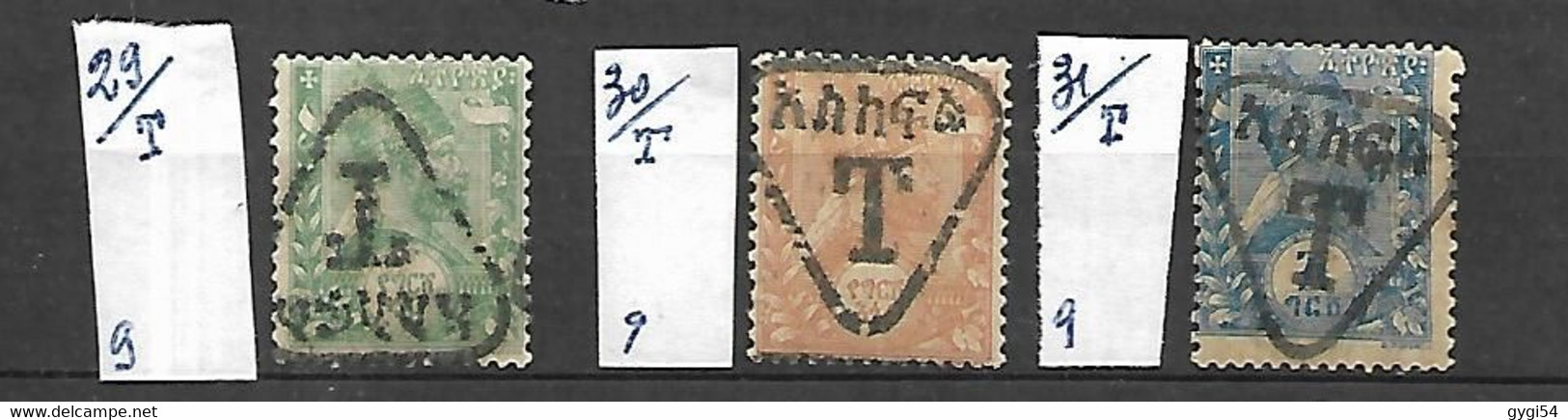 Ethiopie  1909    Timbres Taxe   Cat  Y T N° 29, 30, 31     N*   MLH - Äthiopien