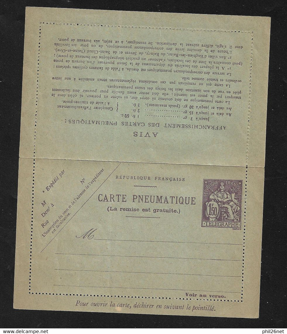 France Carte Lettre Pneumatique 1F50 Violet CLPP N° YT 2603 Neuf  B/TB Voir Scans  - Neumáticos