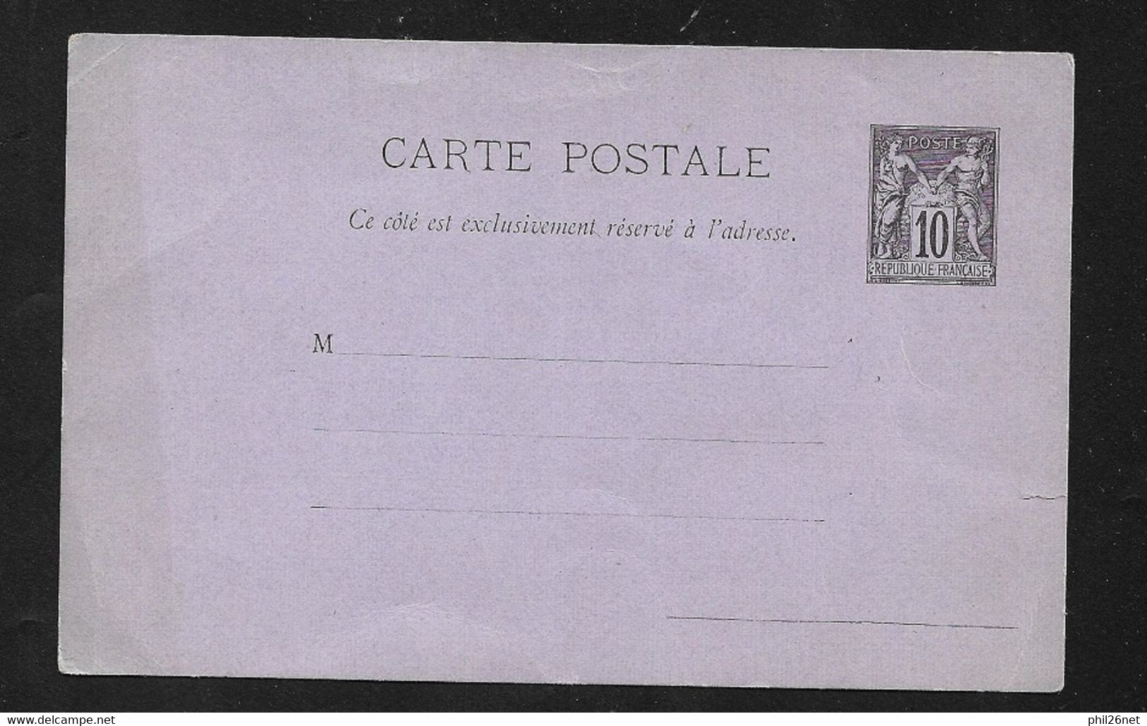 Entier Postal N° 89-CP1 Carte Postale Sage 10 Cent Noir Sur Lilas Neuf  B/TB Voir Scans  - Cartes Postales Types Et TSC (avant 1995)