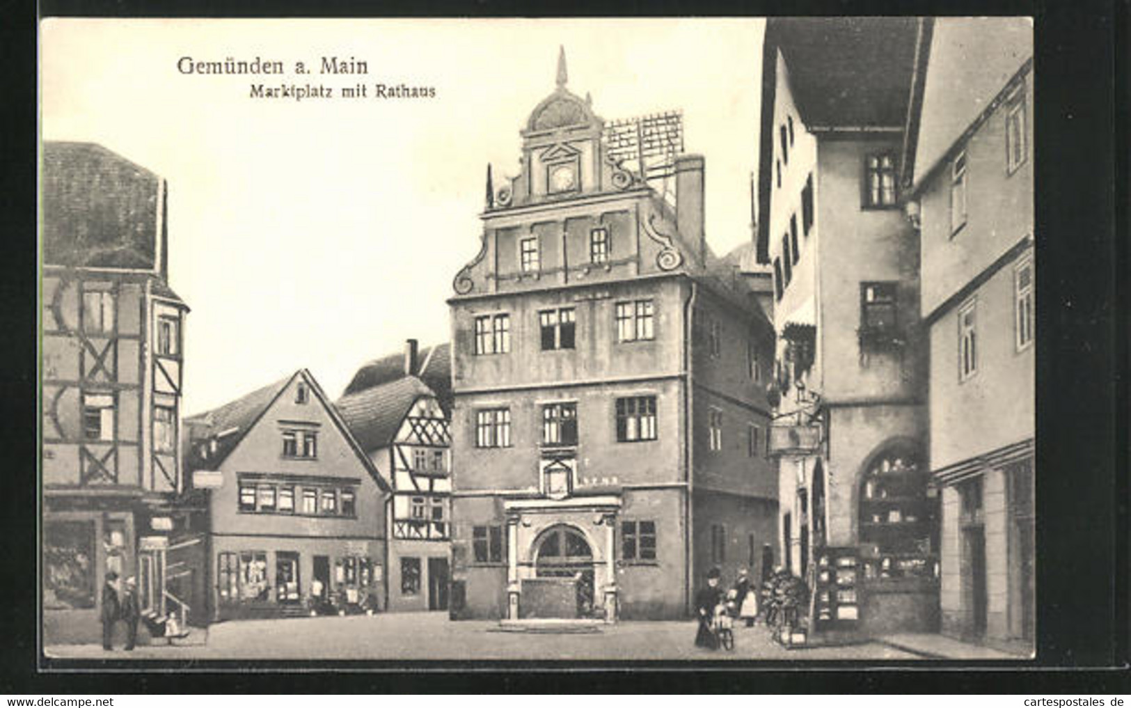 AK Gemünden A. Main, Marktplatz Mit Geschäften Und Rathaus - Gemuenden