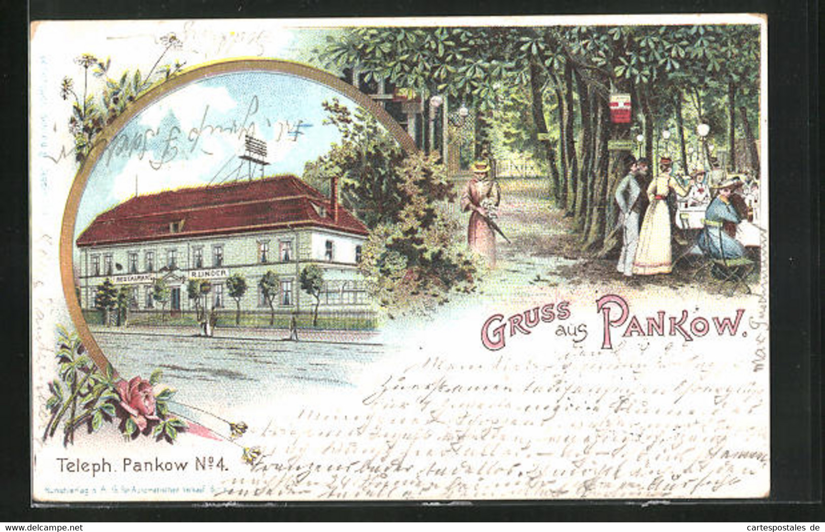 Lithographie Berlin-Pankow, Gasthaus R. Linder, Garten - Pankow