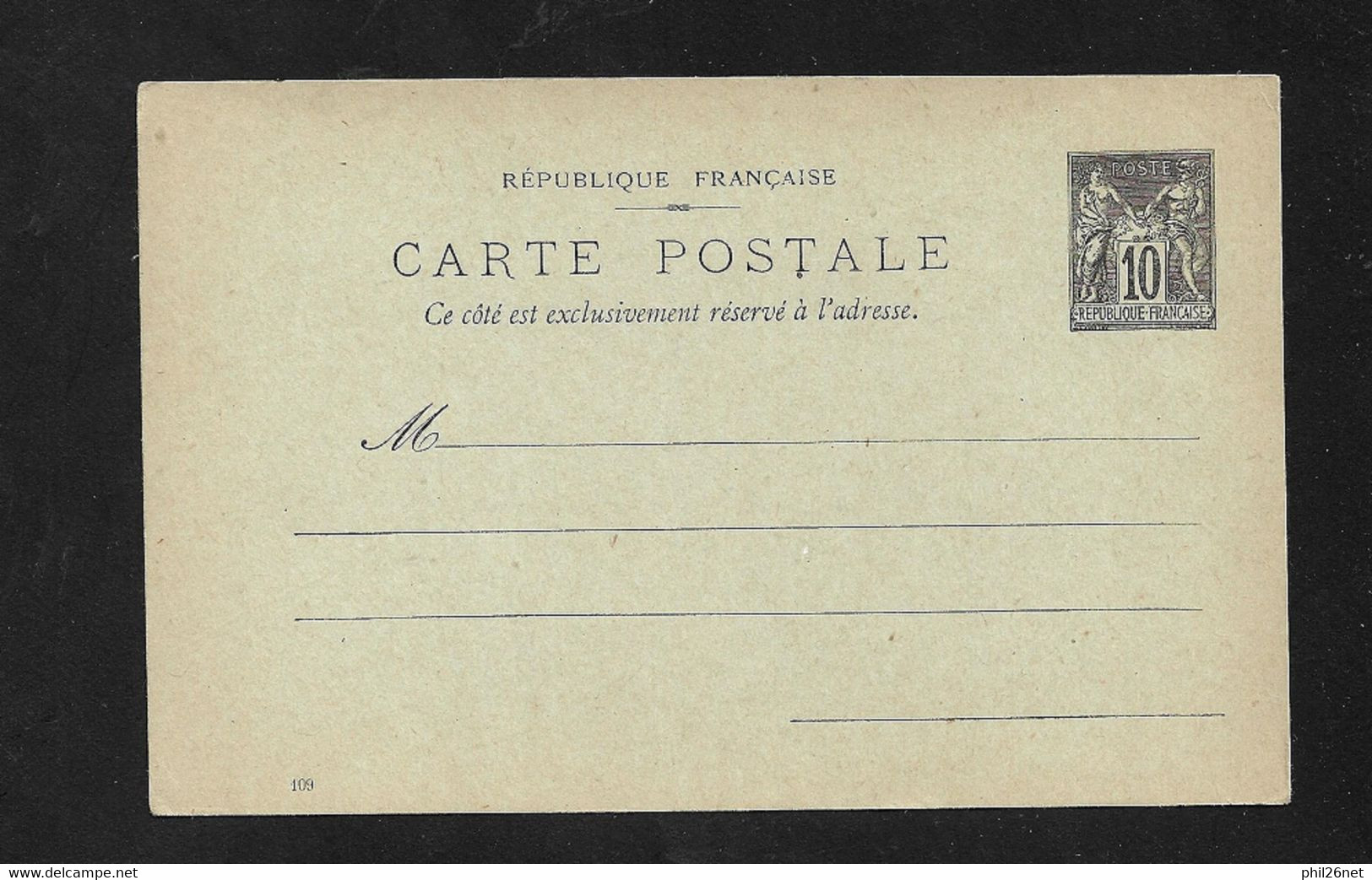 Entiers Postaux Carte 89-CP5 Sage 10 Cts Sur Vert Référence 109 Neuf  B/TB Voir Scans  - Standard Postcards & Stamped On Demand (before 1995)