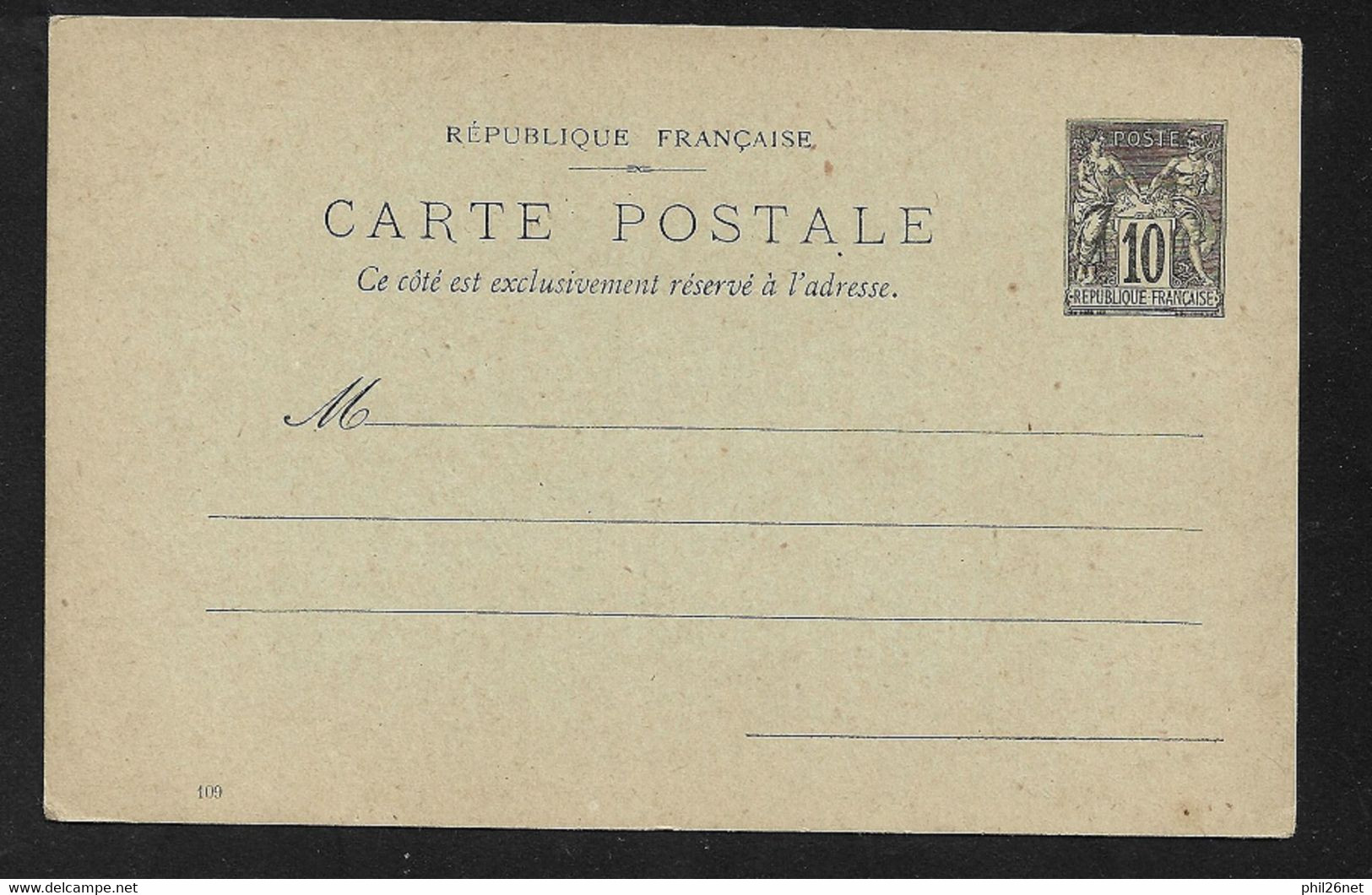 Entiers Postaux Carte 89-CP5 Sage 10 Cts Sur Vert Référence 109 Neuf  B/TB Voir Scans  - Standard- Und TSC-AK (vor 1995)