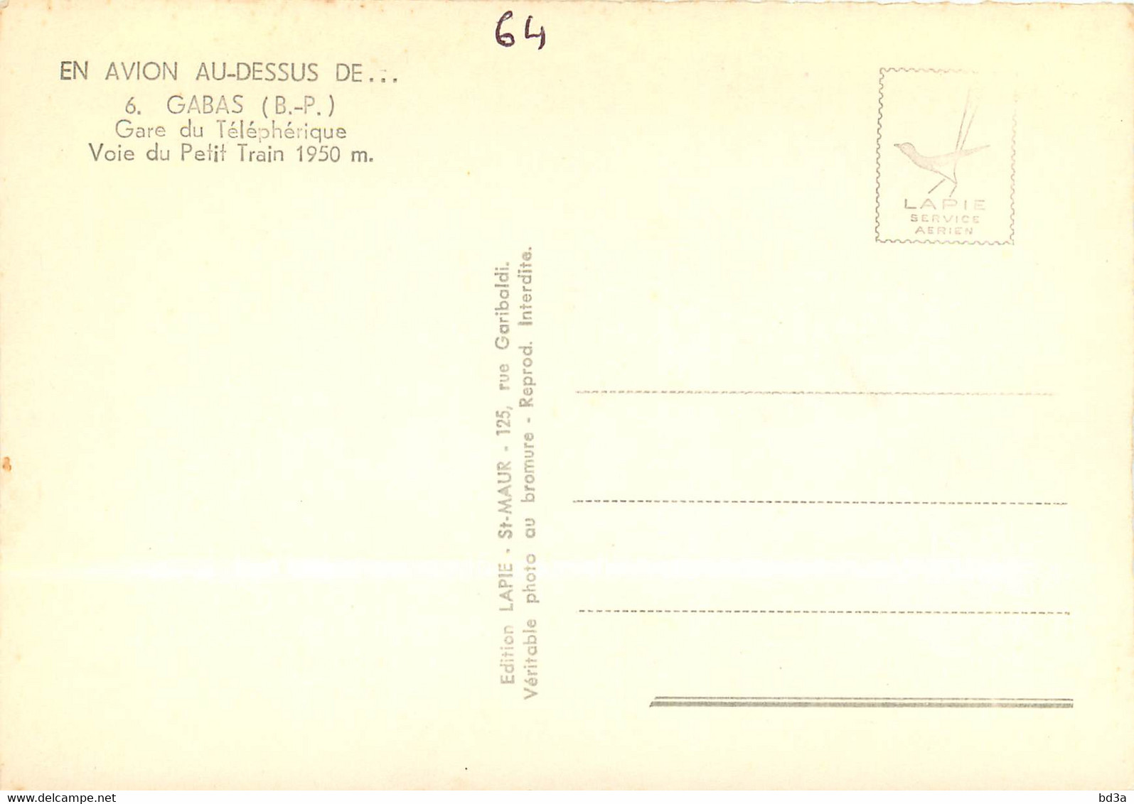 64 - GABAS - GARE DU TELEPHERIQUE - EN AVION AU DESSUS - Autres & Non Classés