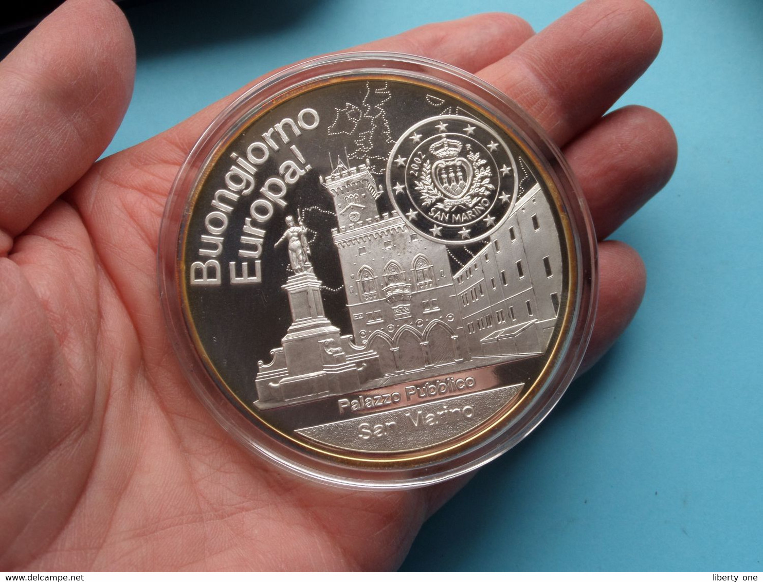 2002 SAN MARINO - BUONGIORNO EUROPA ! " Palazzo Pubblico / 4 Ounces ( Voir Photos SVP ) +/- 65 Mm. / 117.5 Gr.! - Souvenirmunten (elongated Coins)