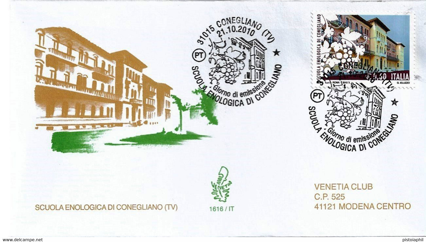 Fdc Venetia 2010: SCUOLA ENOLOGICA DI CONEGLIANO; No Viaggiata; AS - FDC