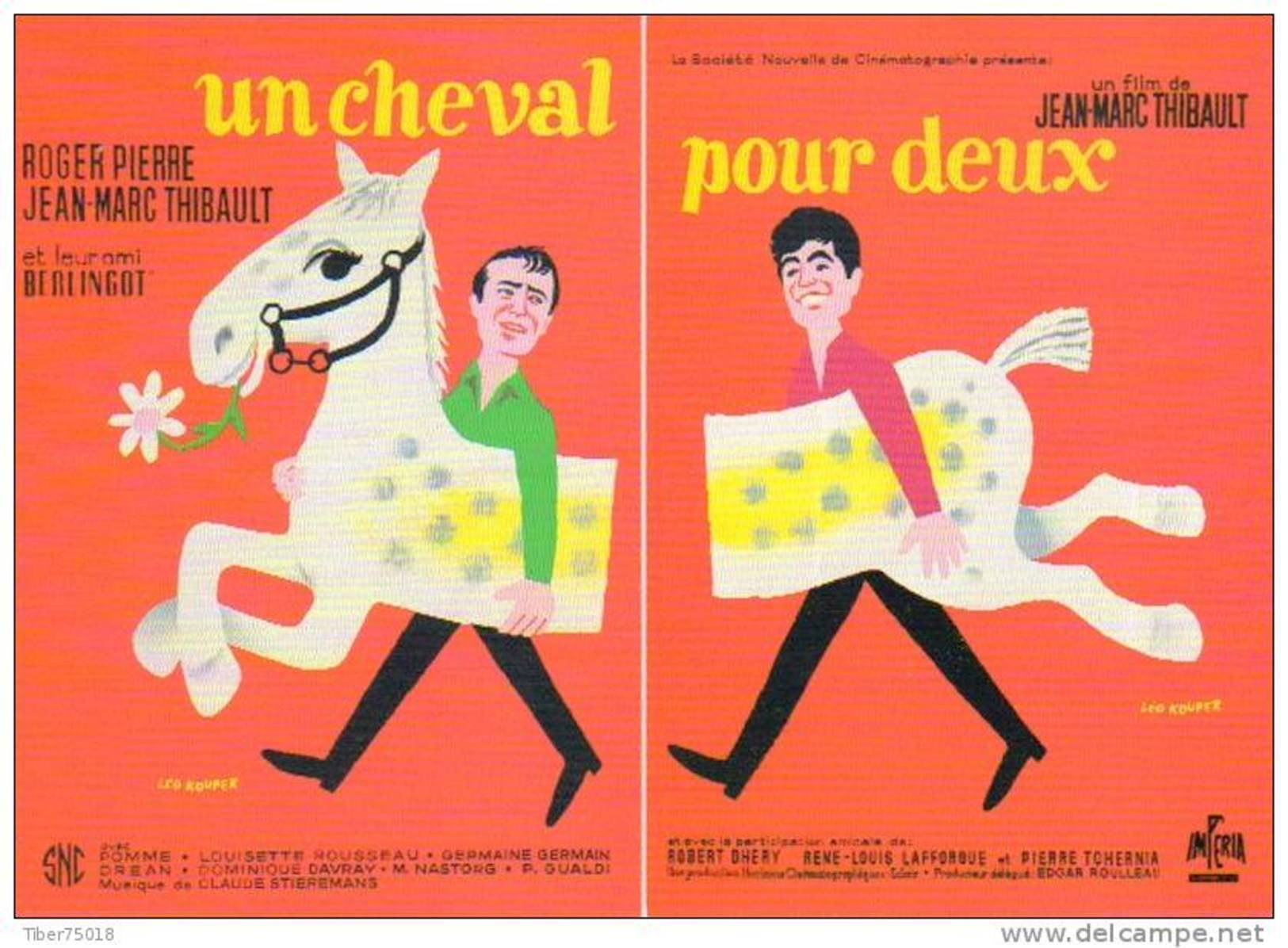 2 Cartes Postales Puzzle : Un Cheval Pour Deux (Roger Pierre Et Jean-Marc Thibault) Ill Léo Kouper (film Cinéma Affiche) - Posters On Cards