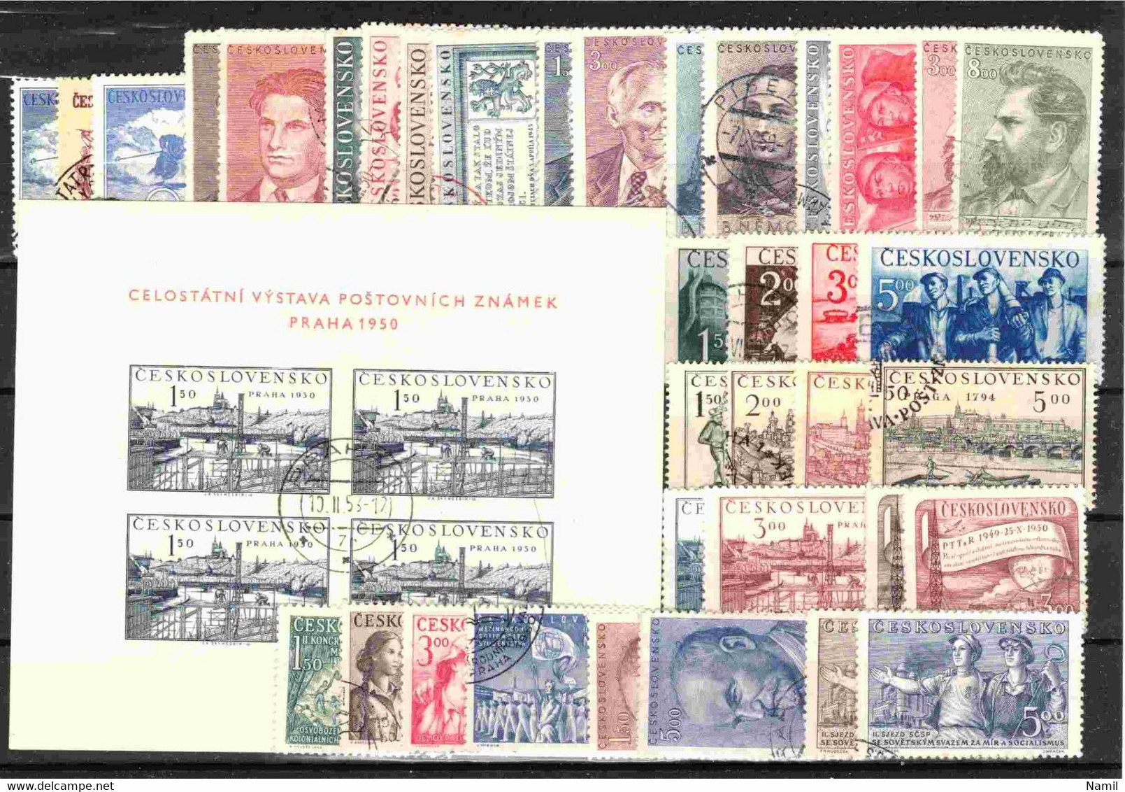 Tchécoslovaquie 1950 Mi 605-642+ Bl.12 (Yv 523-555+BF 14), Obliteré, L'année Complete - Full Years