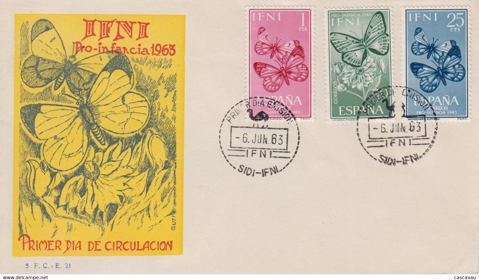 Enveloppe  FDC   1er  Jour  IFNI   En  Faveur  De  L' Enfance  Indigéne    Papillons    1963 - Ifni