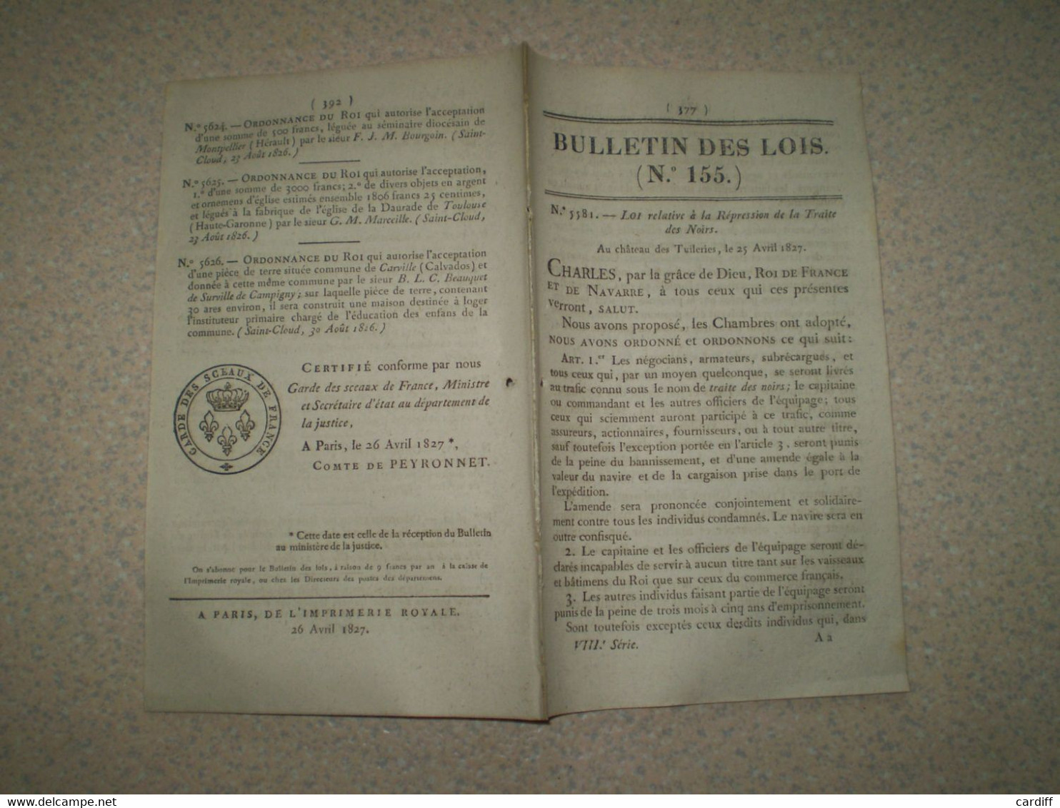 Bulletin Des Lois: Répression De La Traite Des Noirs. Salaire Des Pasteurs. Prud'hommes De Nancy. Abattoir à Sens....... - Décrets & Lois