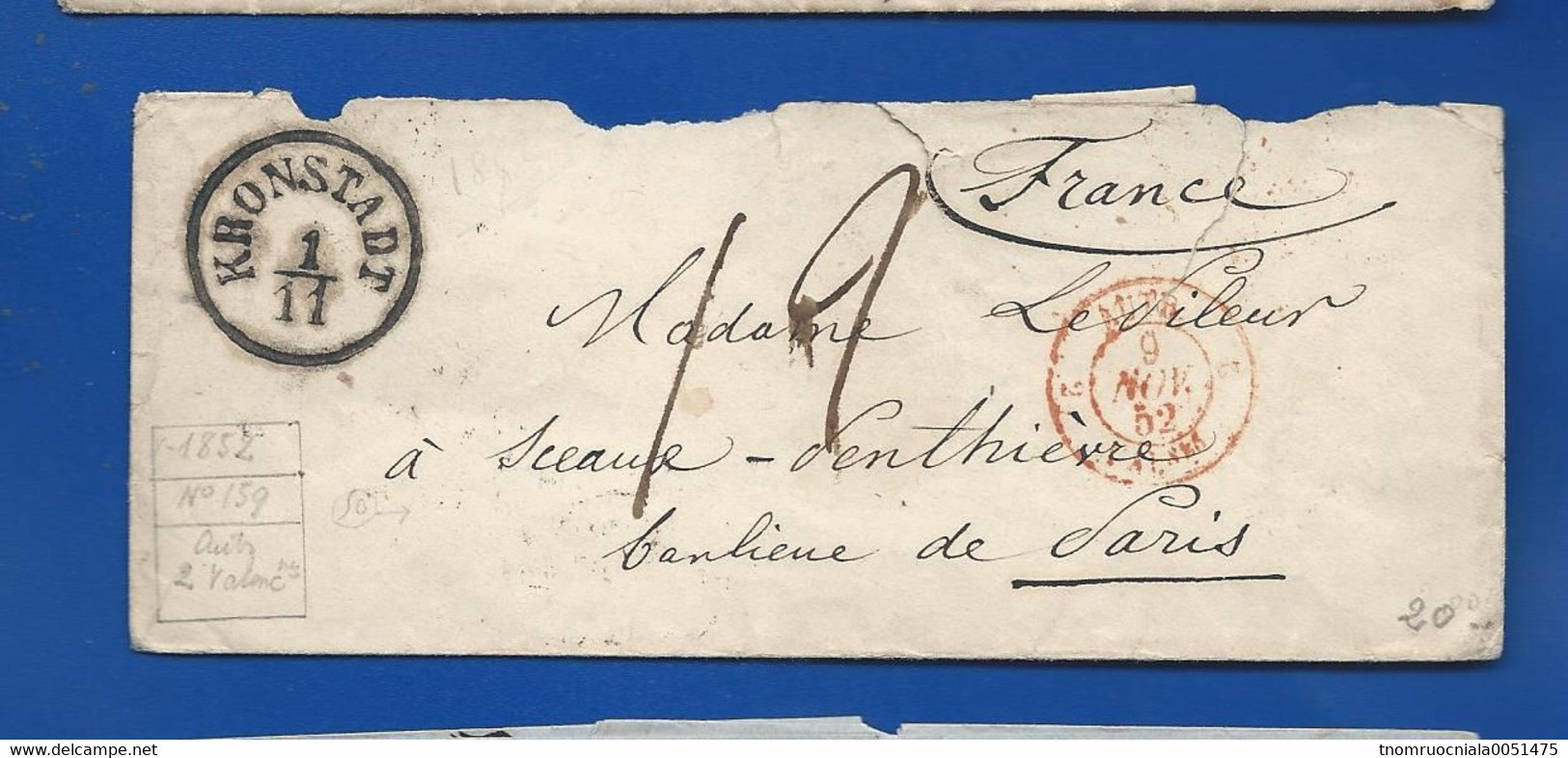 Enveloppe De KRONSTADT   A Destination De Paris  Du 9 Nov 1852   Taxé - Otros & Sin Clasificación