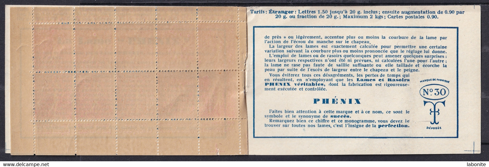 Publicité - YT 199e Semeuse 50c Rouge Type IIB - 1/2 Carnet 199-C38 (Maury : CA 100)   Neuf** Cote :  90€. - Sonstige & Ohne Zuordnung