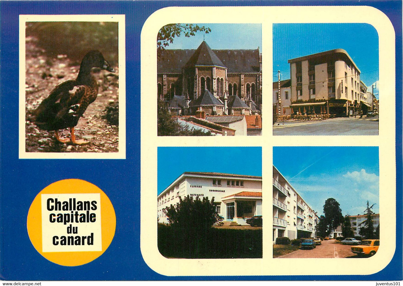 CPSM CHALLANS - Multivues : L'Eglise, Tabac Bar Hôtel La Rotonde , L'hôpital, Les Ormeaux  L546 - Challans