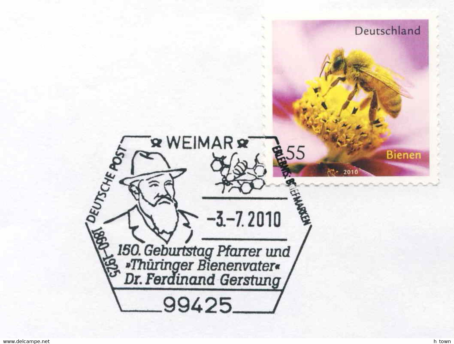 516  Apiculture, Gaufre Abeille: Oblit. Temp. D'Allemagne, 2010 - Beekeeping, Honeycomb Sp. Cancel From Weimar, Germany - Honeybees