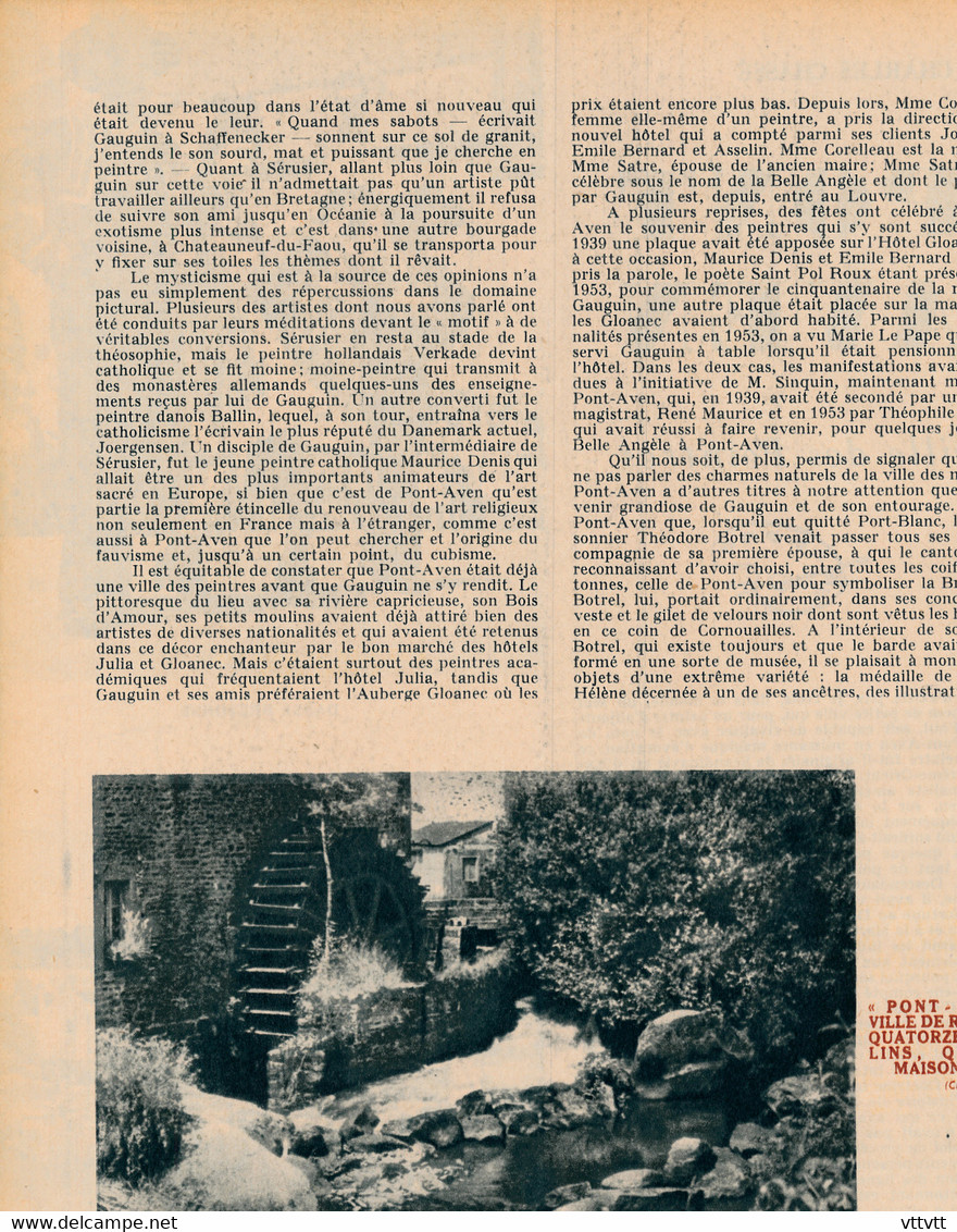 1954 : Document, PONT-AVEN, Le Port, Moulins, Atelier De Gauguin, Noce Et Danse Bretonne, Kerdruc, Gardien De Porcs - Sin Clasificación