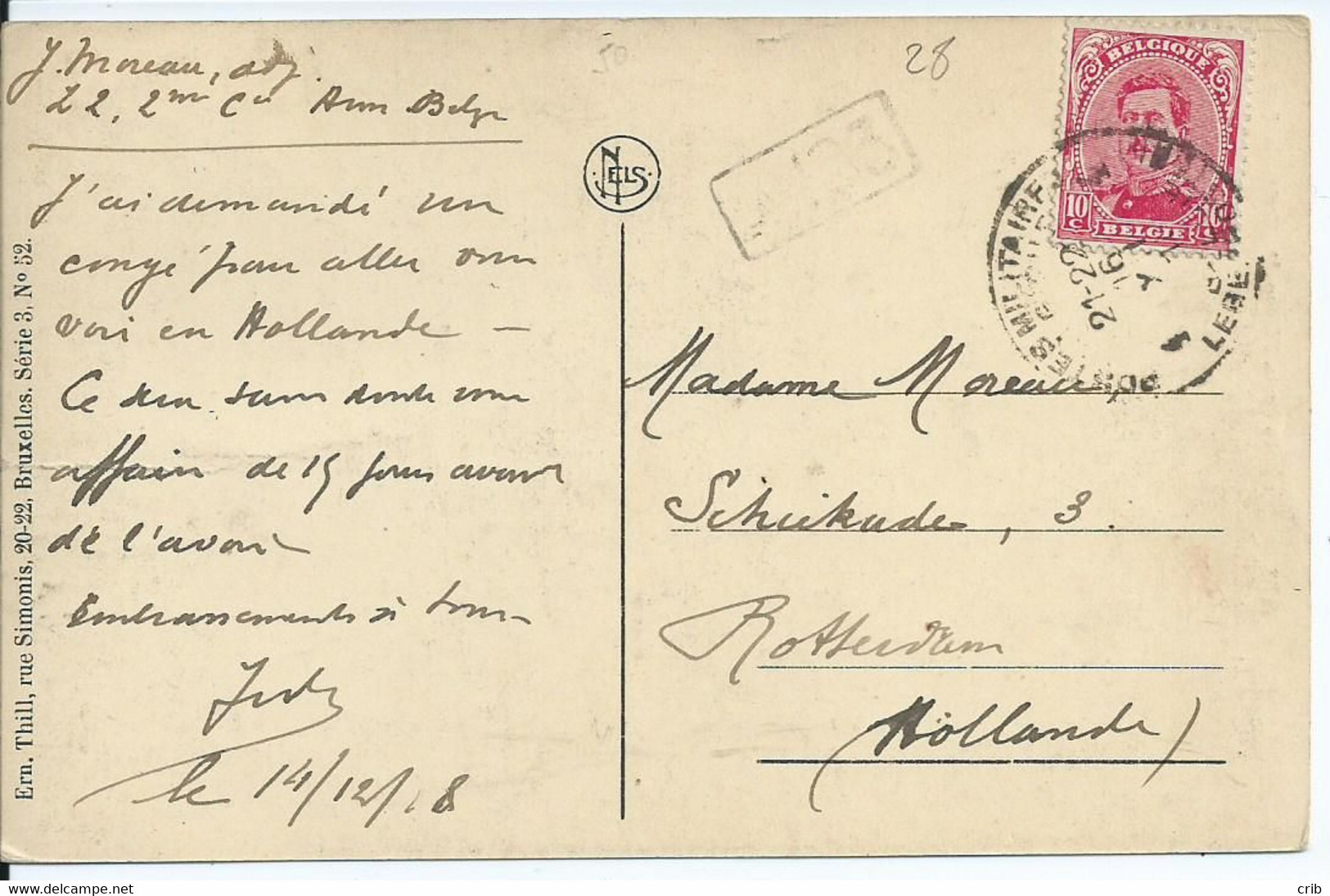 Zichtkaart Gent Met OCB 138 - Afstempeling LEGERPOSTERIJ 4 - 1915-1920 Albert I.