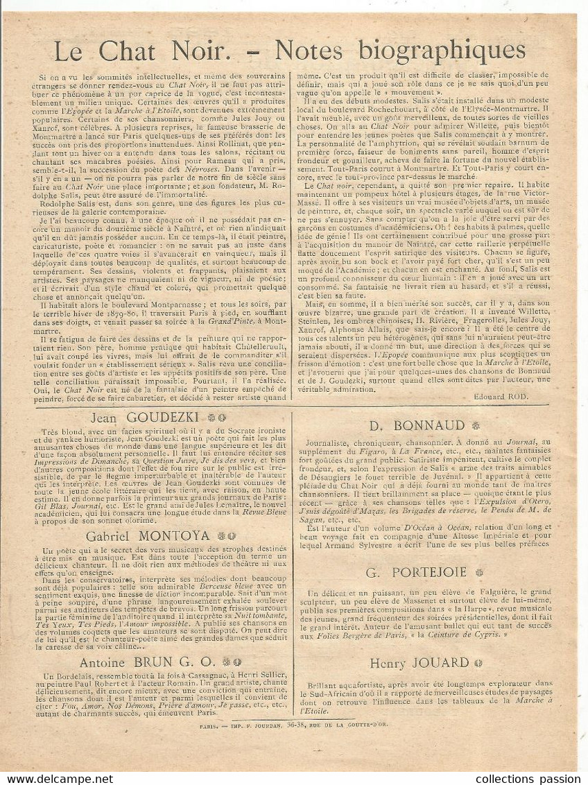 Programme De Tournée Pour 1895 , Compagnie Du CHAT NOIR DE PARIS, 2 Scans ,frais Fr 1.65 E - Programas