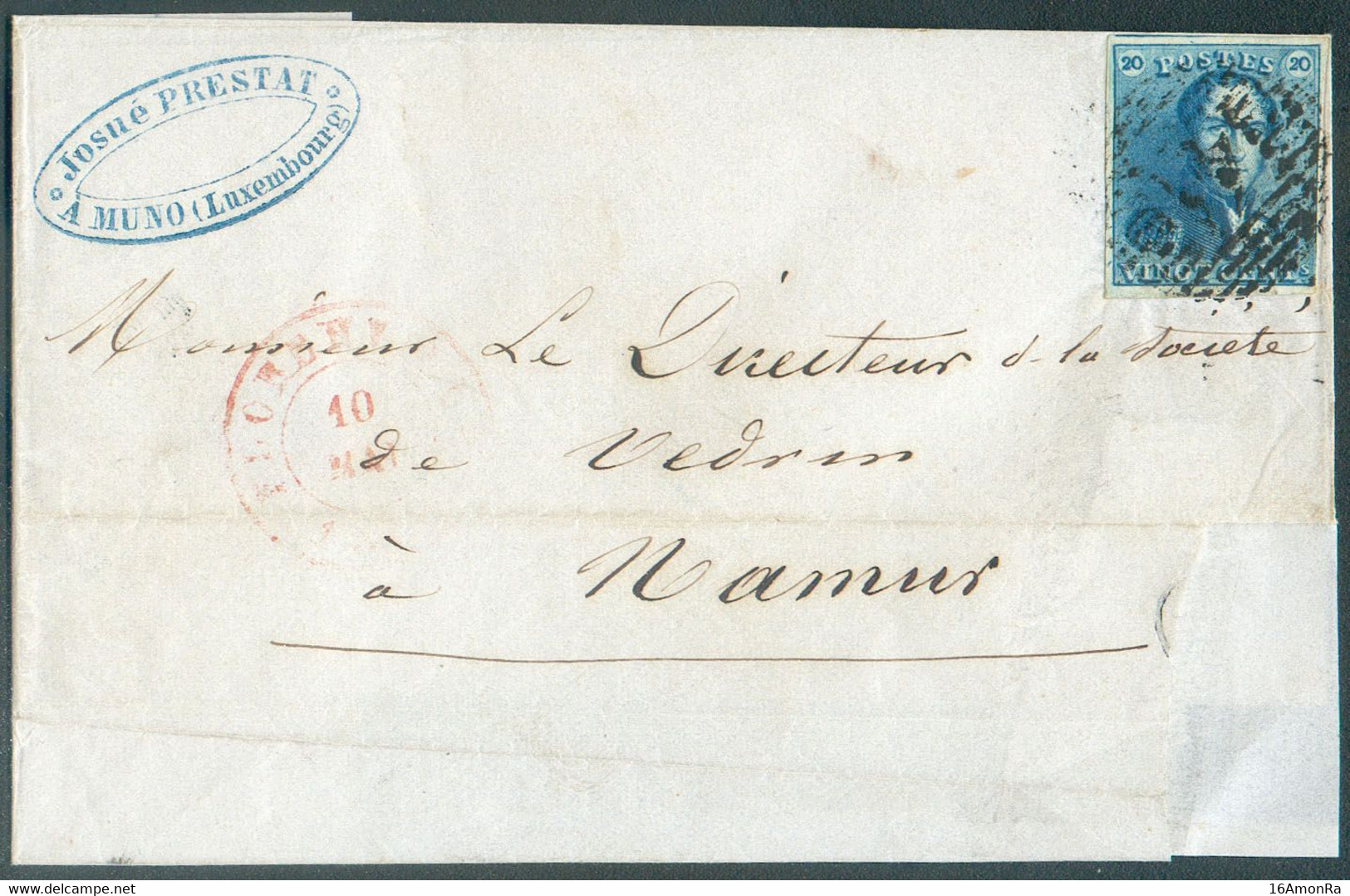 N°2 - Epaulette 20 Centimes Bleue, Légèrement Touchée à Droite Sinon Bien Margée, Obl. P.41 Sur Lettre Datée De MUNO (L - 1849 Hombreras