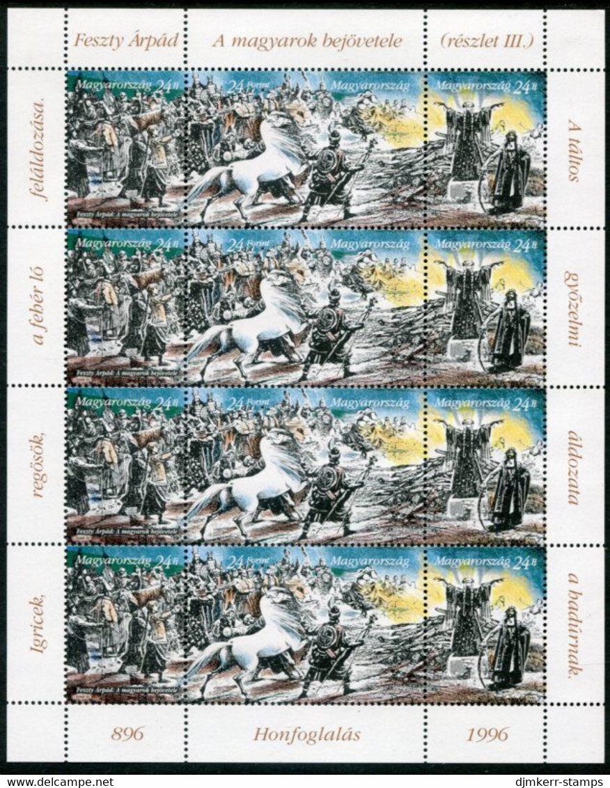 HUNGARY 1996 Magyar Conquest III Sheetlet MNH / **.  Michel  4368-70 Kb - Nuovi