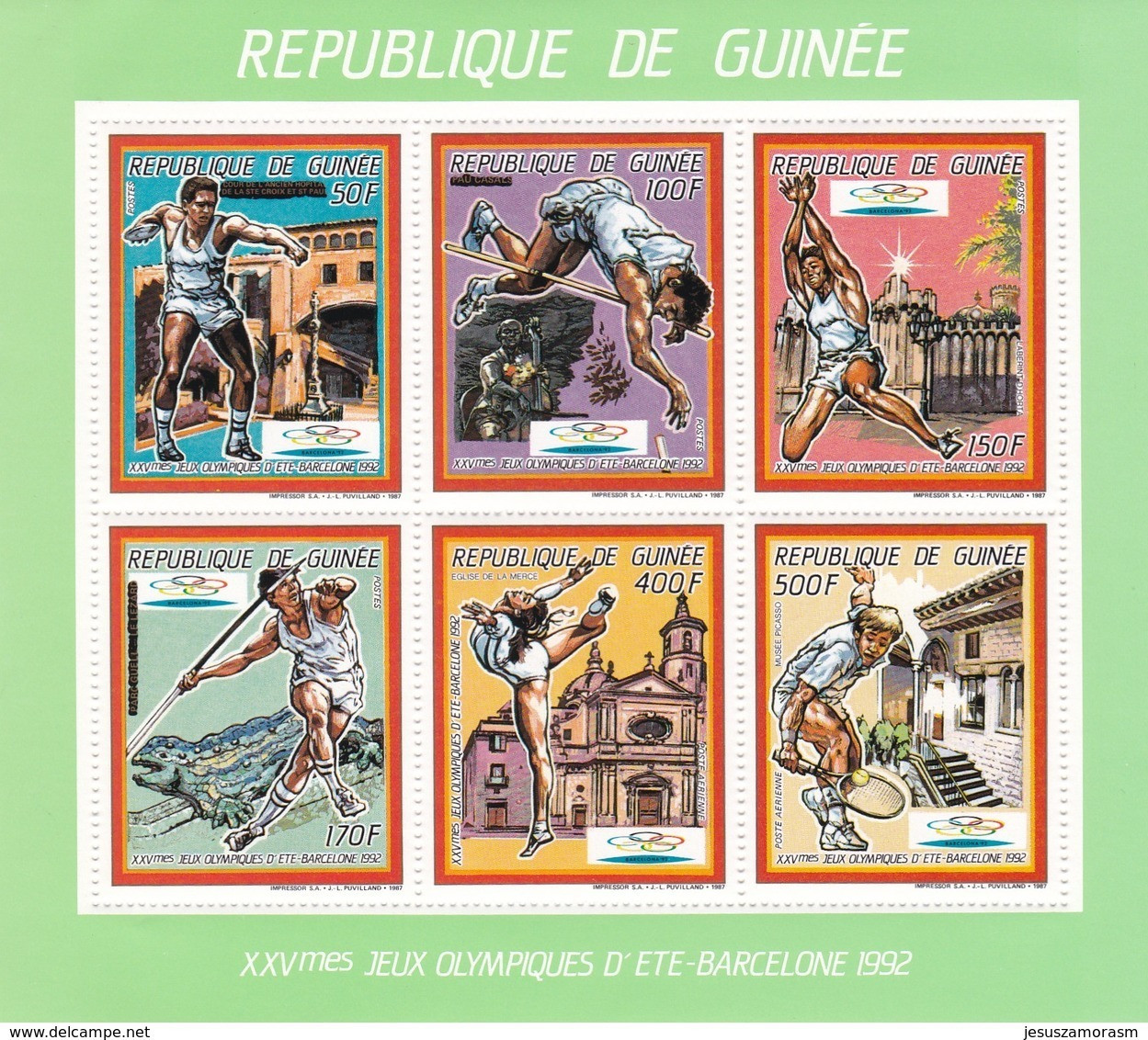 Republica De Guinea Nº Michel 1187 Al 1192 En Hoja Verde - Zomer 1992: Barcelona