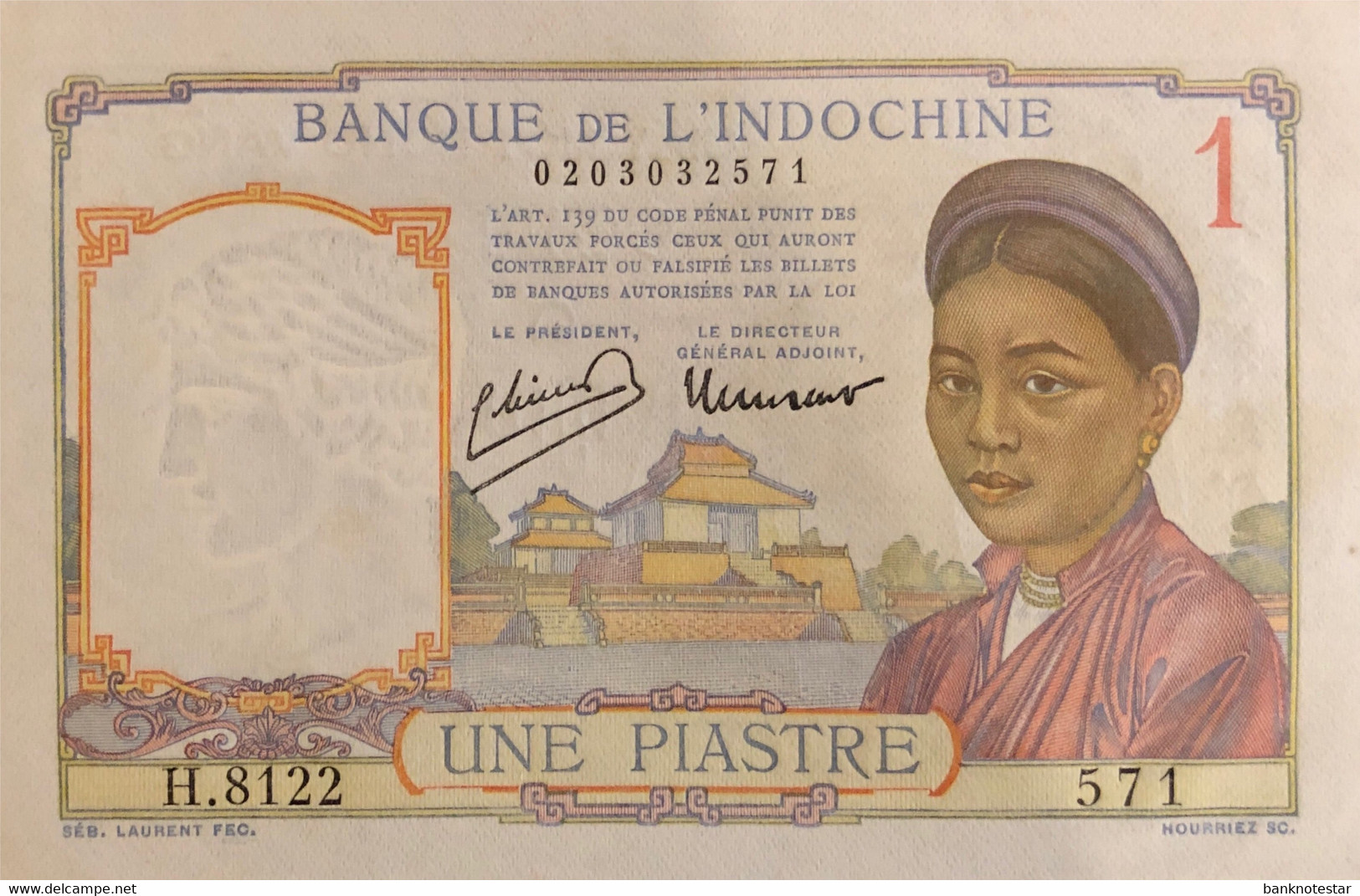 French Indochina 1 Piastre, P-54d (1949) - UNC - Indochina