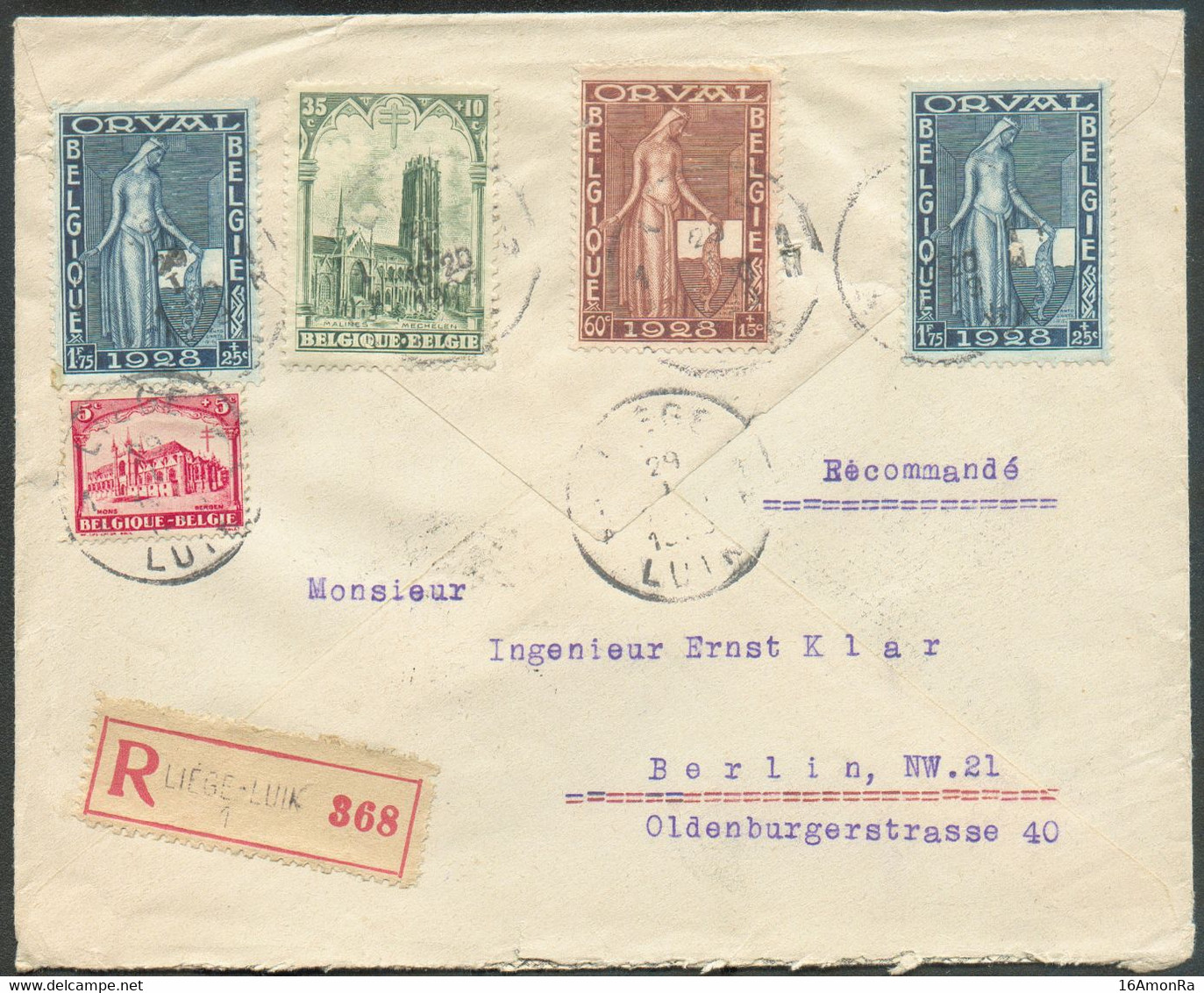 N°261-262(2)-267-269 - Affranchissement Combiné ORVAL-CATHEDRALE à 4Fr.50 Obl. Sc LIEGE 1 sur Lettre Recommandée Du 29-I - Briefe U. Dokumente