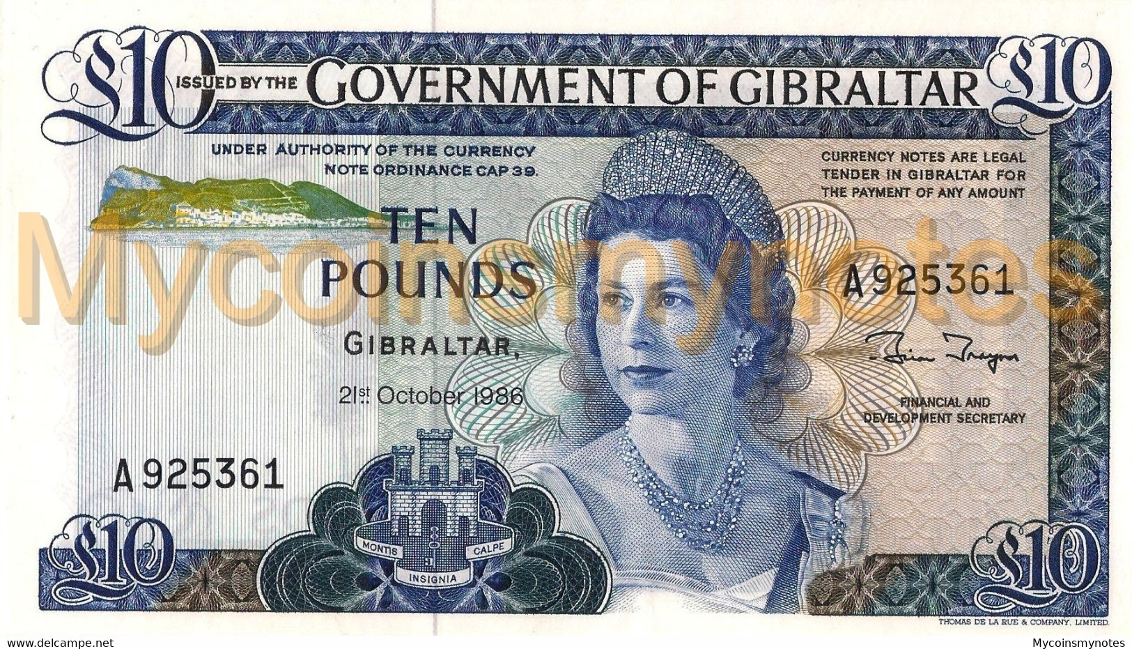 GIBRALTAR, £10 POUNDS, 1986, P22b, Prefix A, Q. Elizabeth II, UNC - Gibraltar