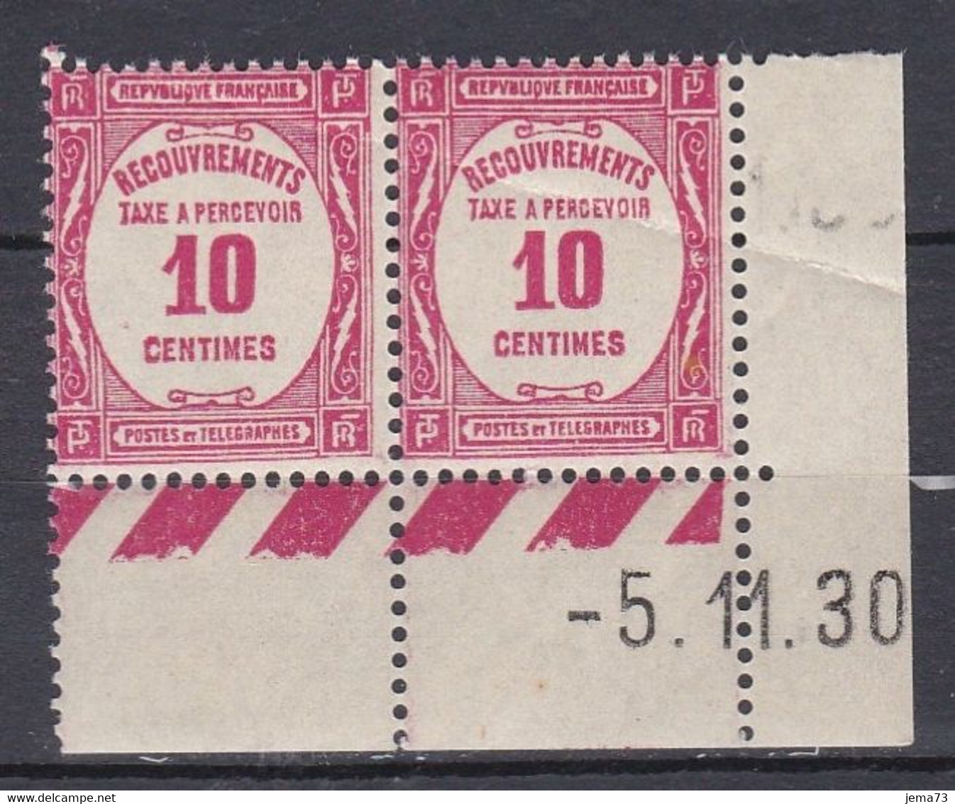 N° 56 Taxes 10c Rose Belle Paire De 2  Timbres Neuf Impeccable Sans Charnière Coins Datés 5.11.30 - Portomarken