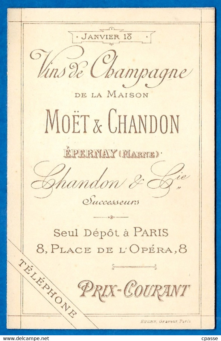 Tarif VINS De CHAMPAGNE De La Maison MÖET & CHANDON 51 Epernay, Seul Dépôt à 75009 Paris 8 Place De L'Opéra - 1800 – 1899