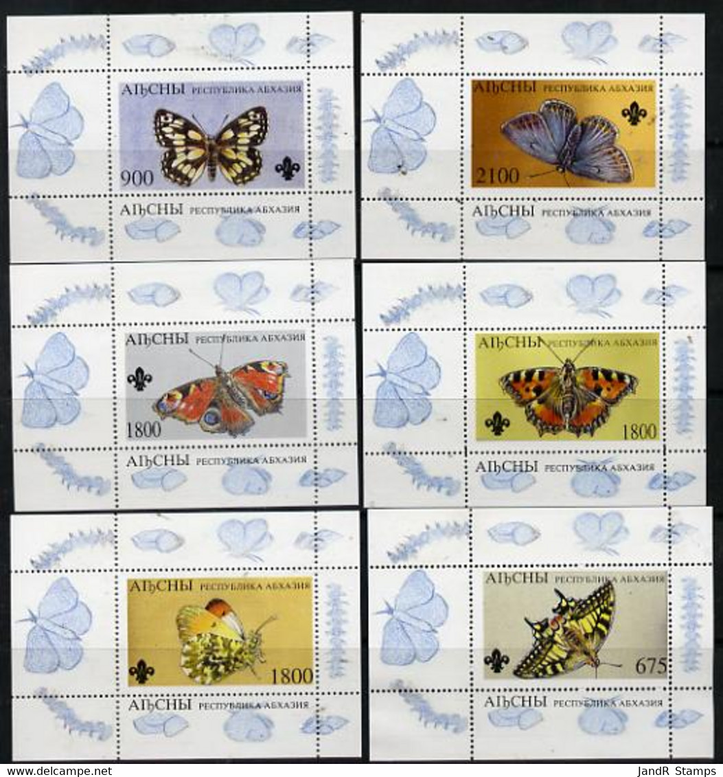 Abkhazia 1995 Butterflies (with Scout Emblem) Set Of 6 Perf Sheetlets Unmounted Mint - Europe (Other)