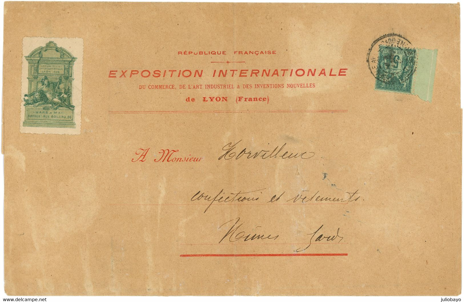 1898 Exposition Internationnale De Lyon,sage YT N°75 Vert Foncé + Belle Vignette Evenement - 1877-1920: Semi-Moderne