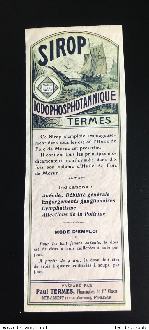 Pharmacie Pharmacien Termes Miramont Sirop étiquette Original 1900 Huile De Foie De Morue Norvège - Otros & Sin Clasificación