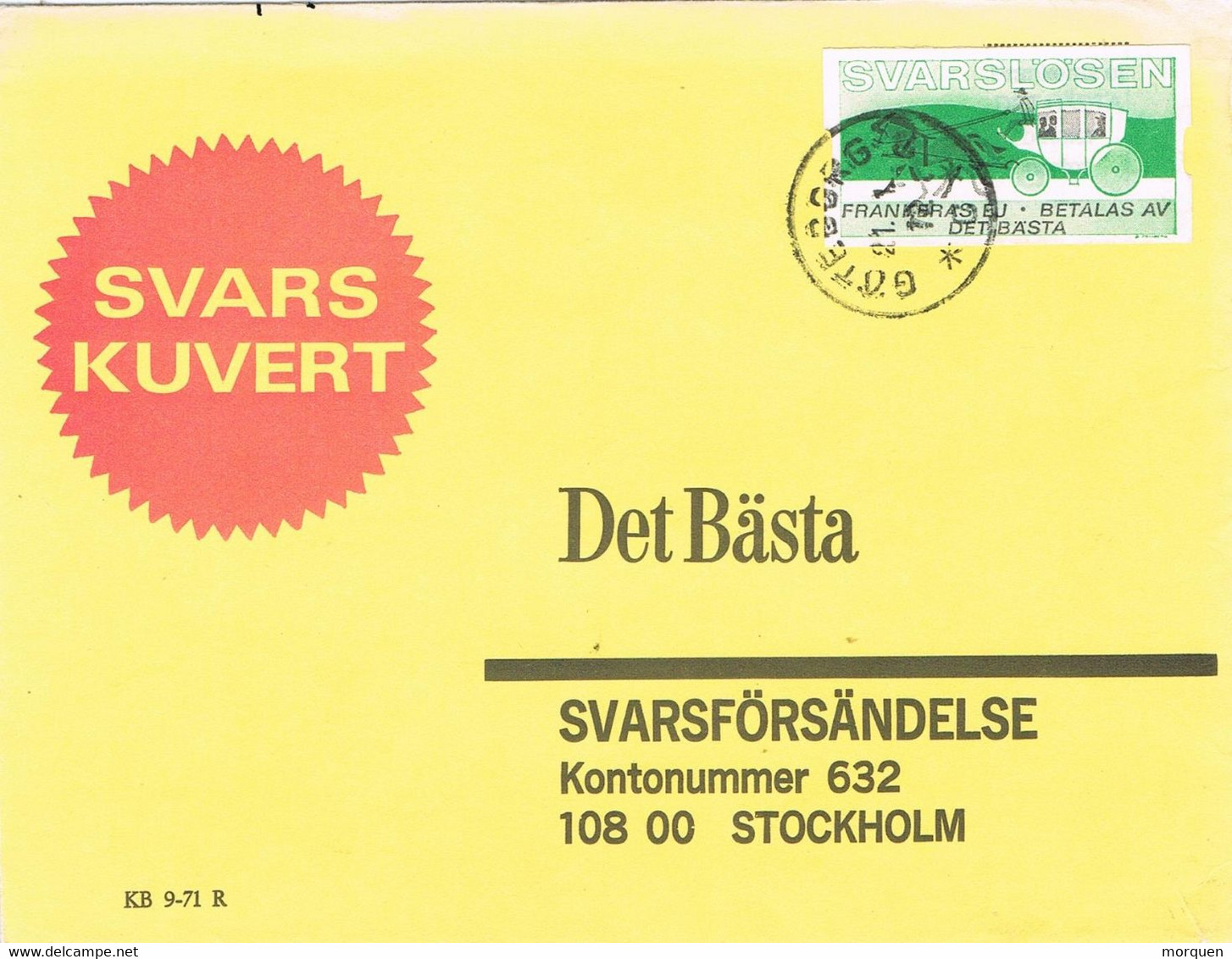 40338. Carta Comercial GOTEBORG (Sverige) Suecia 2012. SVARSLÖSEN, Franqueo Pagado, Privat - Cartas & Documentos