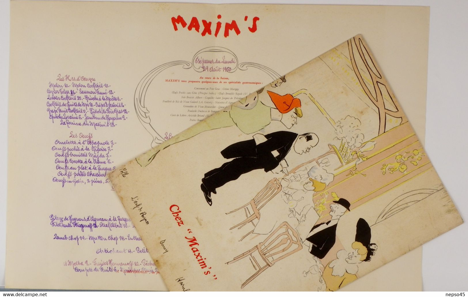 Menu Illustré Par SEM.1960.Restaurant  " Chez Maxim' S  " 3 Rue Royale,Paris.Haute Gastronomie Française. - Menus