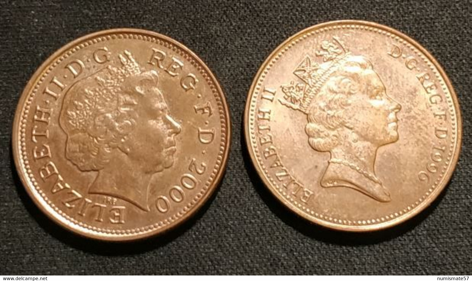 GRANDE BRETAGNE - LOT DE 2 PIECES DIFFRENTES - 2 PENCE 1996 - KM 936a - 2 PENCE 2000 - KM 987 - Elizabeth II - E. 2 Pence