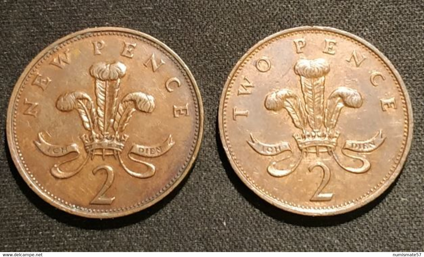 GRANDE BRETAGNE - LOT DE 2 PIECES DIFFRENTES - 2 PENCE 1971 - KM 916 - 2 PENCE 1987 - KM 936 - Elizabeth II - E. 2 Pence