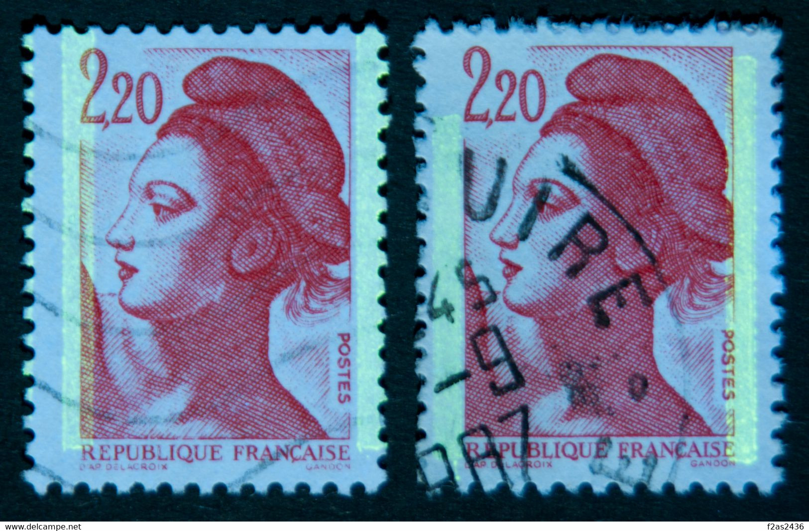 1985 Liberté De Gandon N°2376 (type I) 2 Variétés Phosphore - Oblitérés