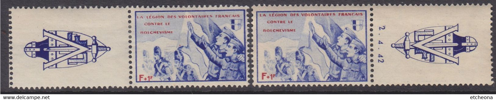 La Légion Des Volontaires Français Contre Le Bolchevisme N°9 Soldats De La LVF Et Grenadiers Du 1er Empire Avec Vignette - Guerre (timbres De)