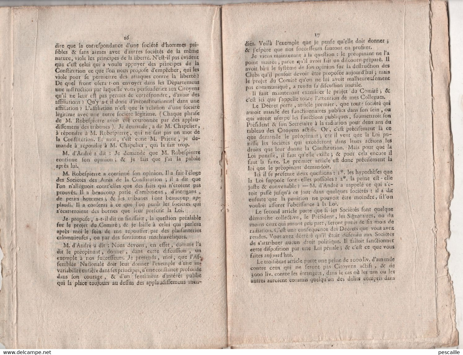 REVOLUTION FRANCAISE JOURNAL DES DEBATS 28 09 1791  AIDES PENSIONS - BARRERE DE VIEUZAC - IMPOTS - ROBESPIERRE SOCIETES - Periódicos - Antes 1800