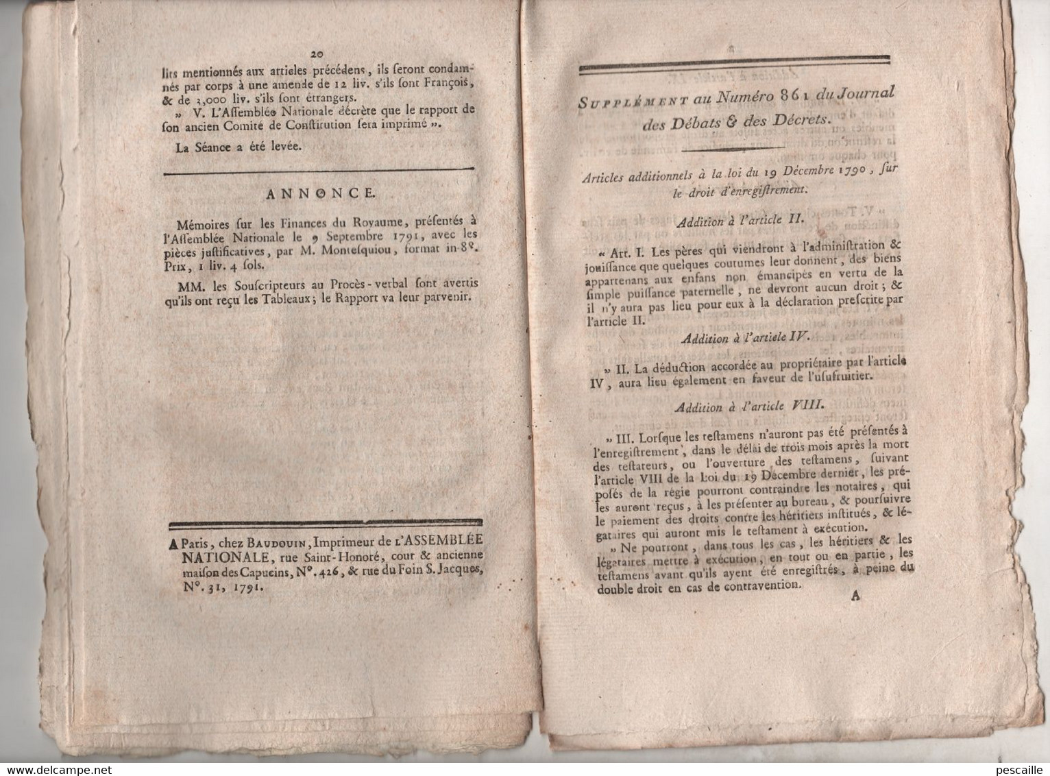 REVOLUTION FRANCAISE JOURNAL DES DEBATS 28 09 1791  AIDES PENSIONS - BARRERE DE VIEUZAC - IMPOTS - ROBESPIERRE SOCIETES - Zeitungen - Vor 1800