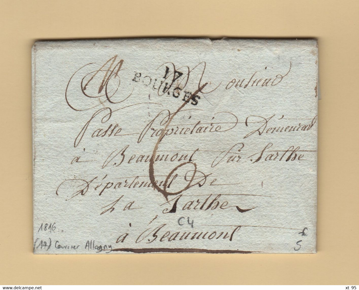 Bourges - 17 - Cher - 1816 - Courrier D Allogny - 1801-1848: Precursors XIX