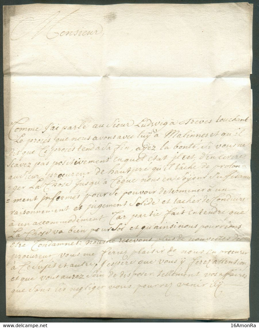 LAC De BERGH le 16 Mai 1734 Vers Adressée à Mr. De Traux, Secrétaire Des Etats Et Avocat Au Conseil Provincial De Luxemb - ...-1852 Vorphilatelie