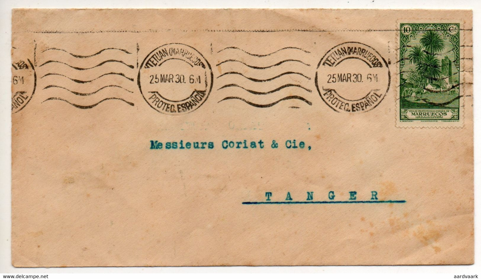 1930 Spanish Morocco Envelope From Tetuan To Tangier - Sonstige & Ohne Zuordnung
