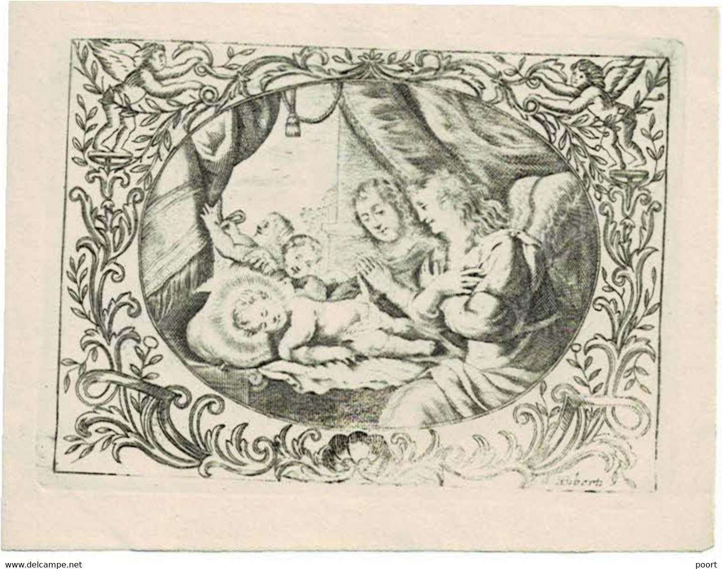 NATIVITE - Oude Kopergravure / Ancienne Gravure Sur Cuivre /  Old Copperplate  - Grav. HUBERTI  -  13 X 10 Cm. - Santini